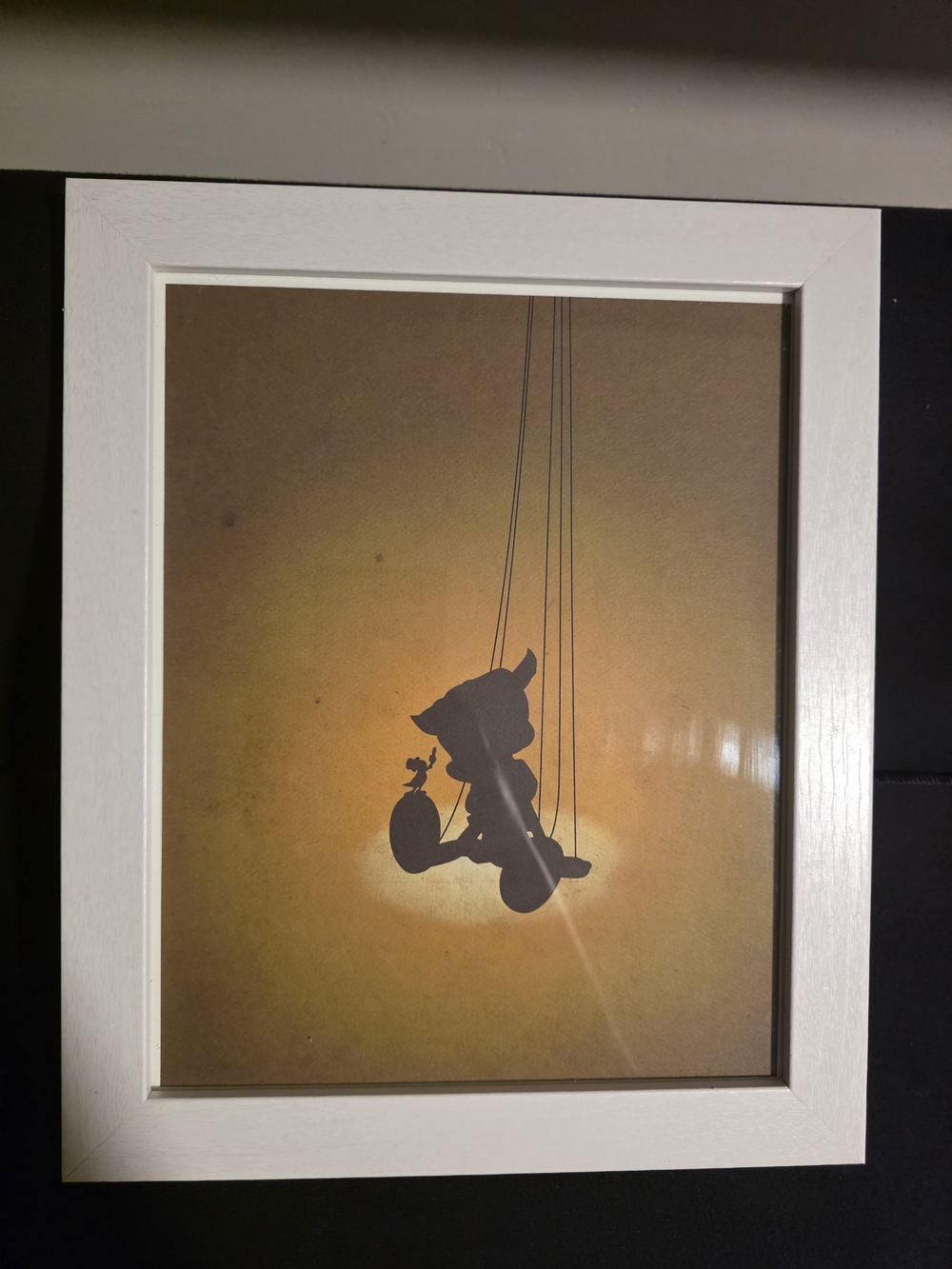 White Framed Home Art Print with Yellow and Black Silhouette